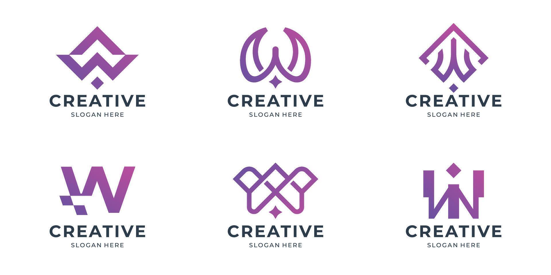 set of abstract w logo design. icon set letter w bundle for business of company vector