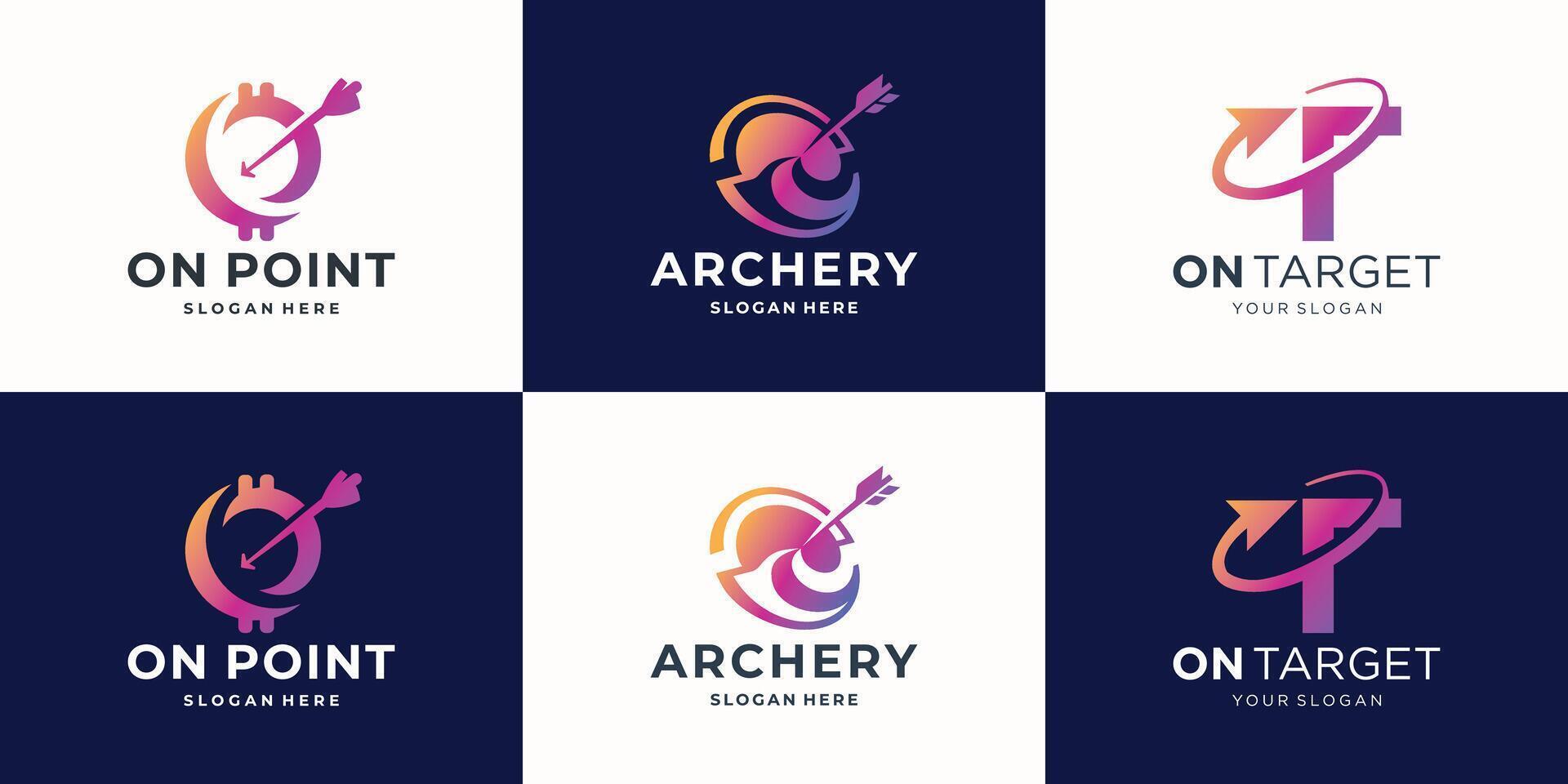Simple and modern logo archery arrow center, on target, point logo concept set design. Illustration vector