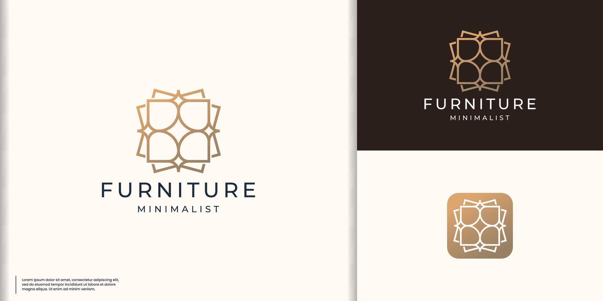 creative interior inspiration abstract logo in square concept with minimalist line art style design template. vector