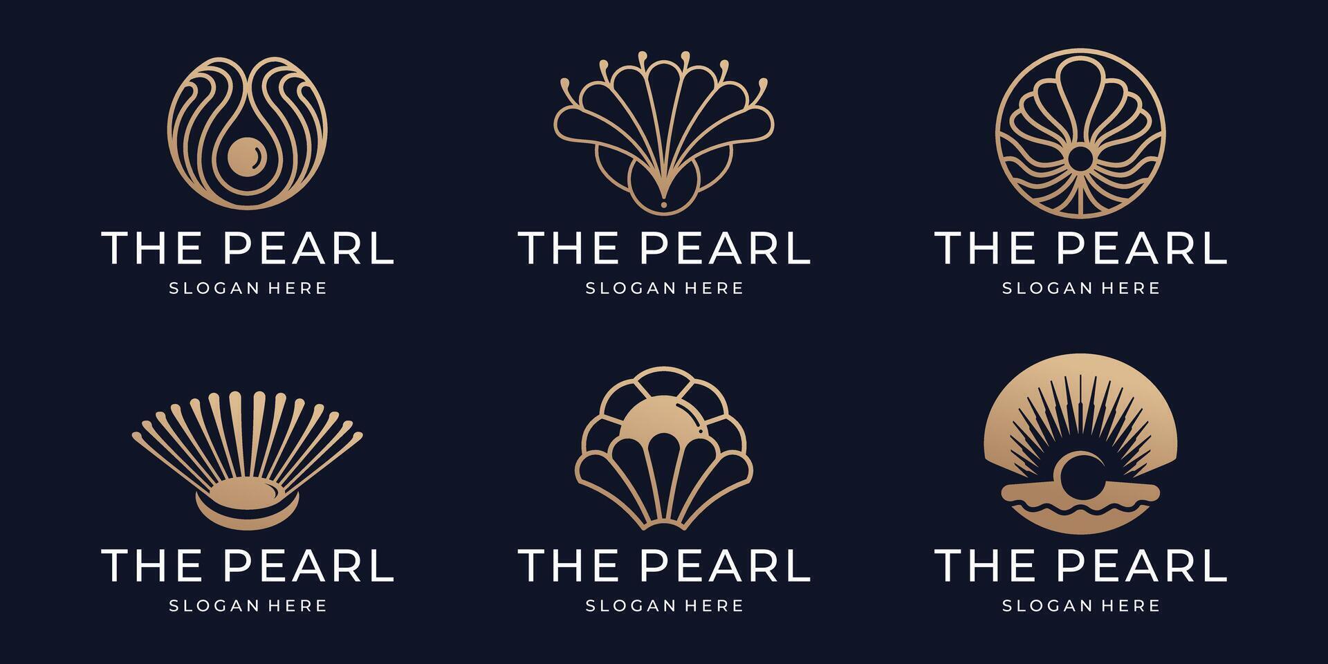 luxury of seashells minimalist logo collection with golden color branding inspiration on dark background. vector