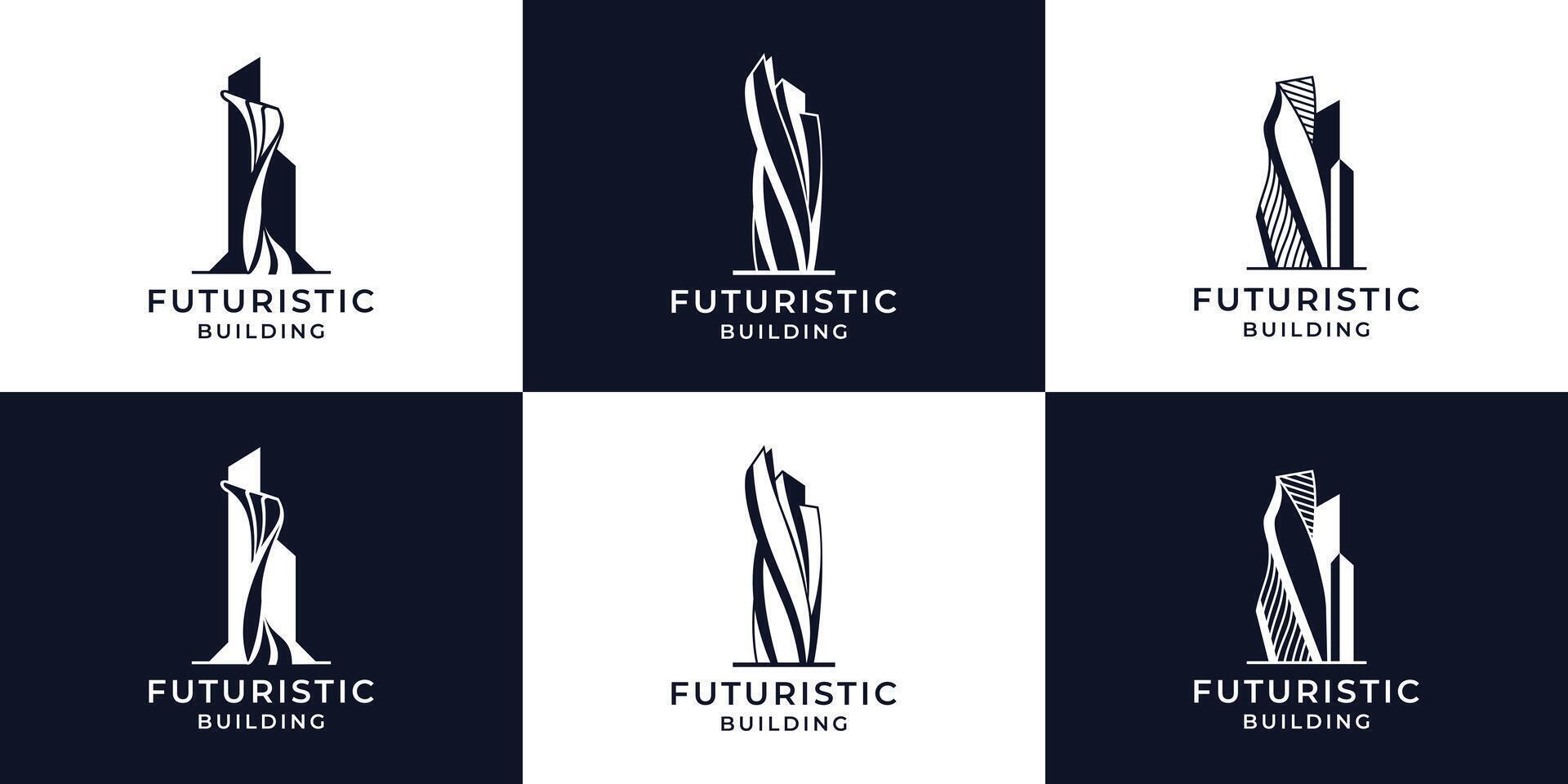 futuristic building logo set design. future architecture mega collection illustration. vector