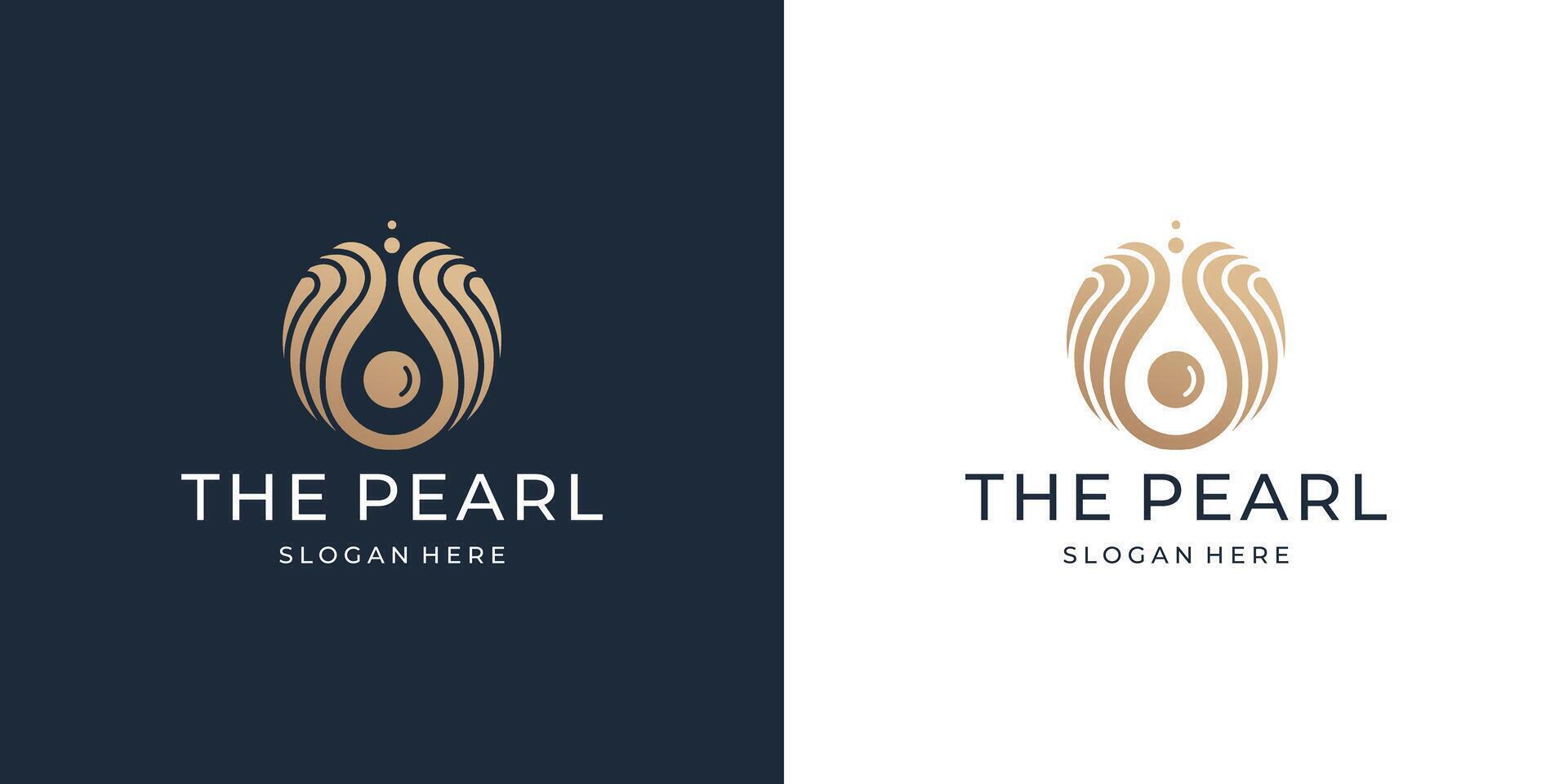 Seashell with pearl logo icon design template flat and golden color vector
