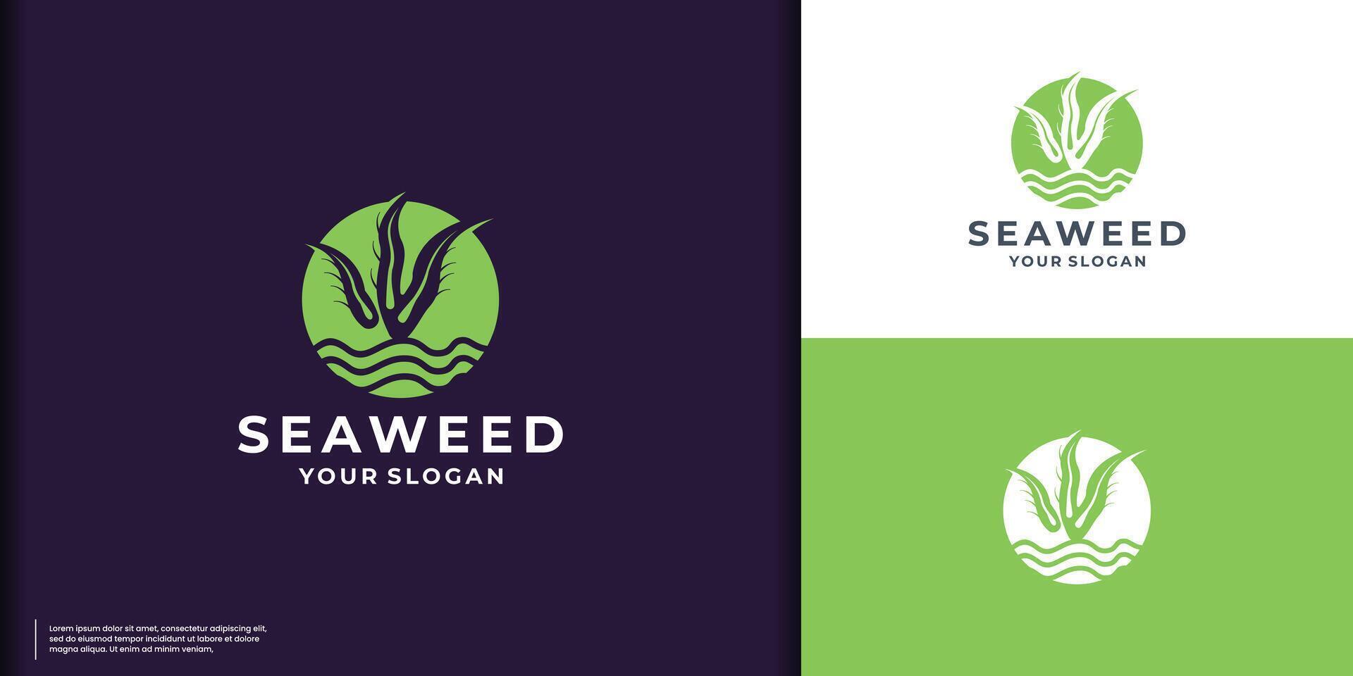 silhouette Seaweed logo on circle shape illustration design. vector
