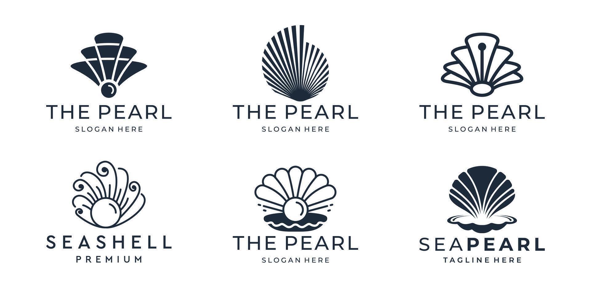 set of pearl logo design inspiration. abstract collection of various seashells isolated on white background vector
