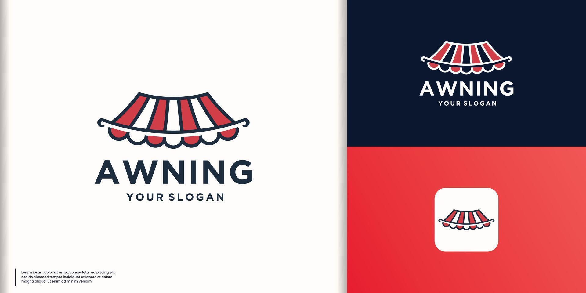 red striped awnings logo for shop. Tent sun shade for market, online store premium . vector