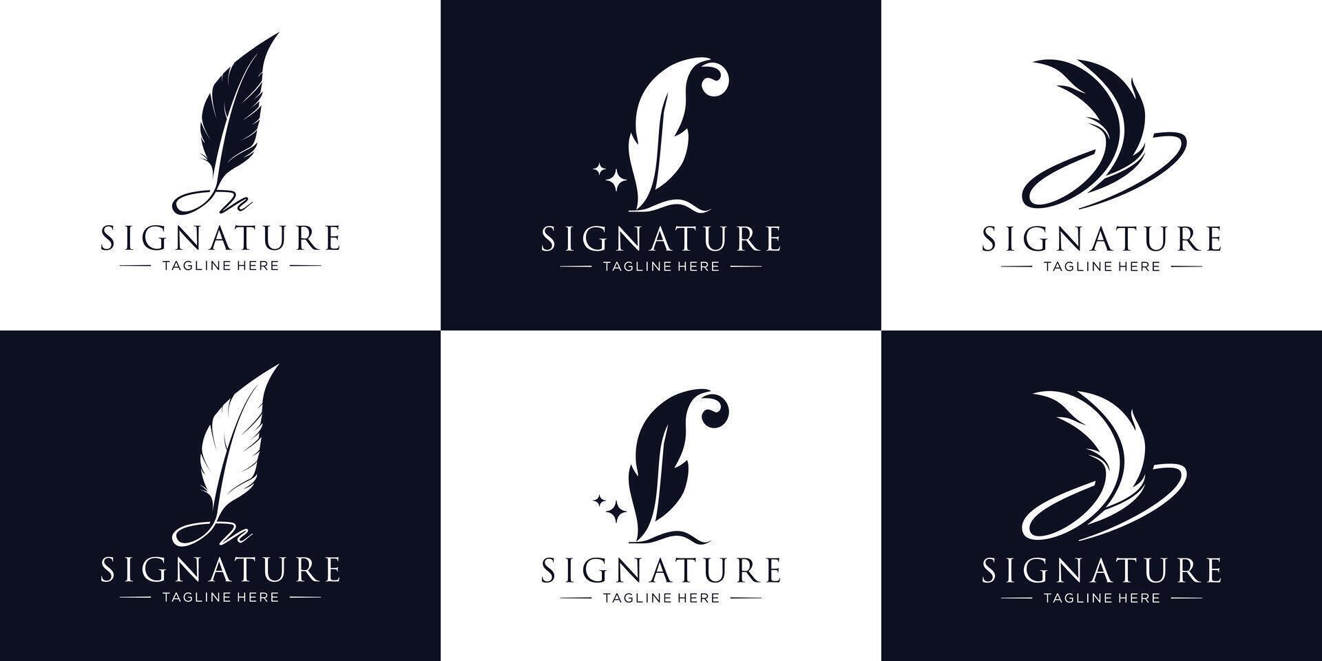 Luxury book story feather logo design black and white background illustration. vector