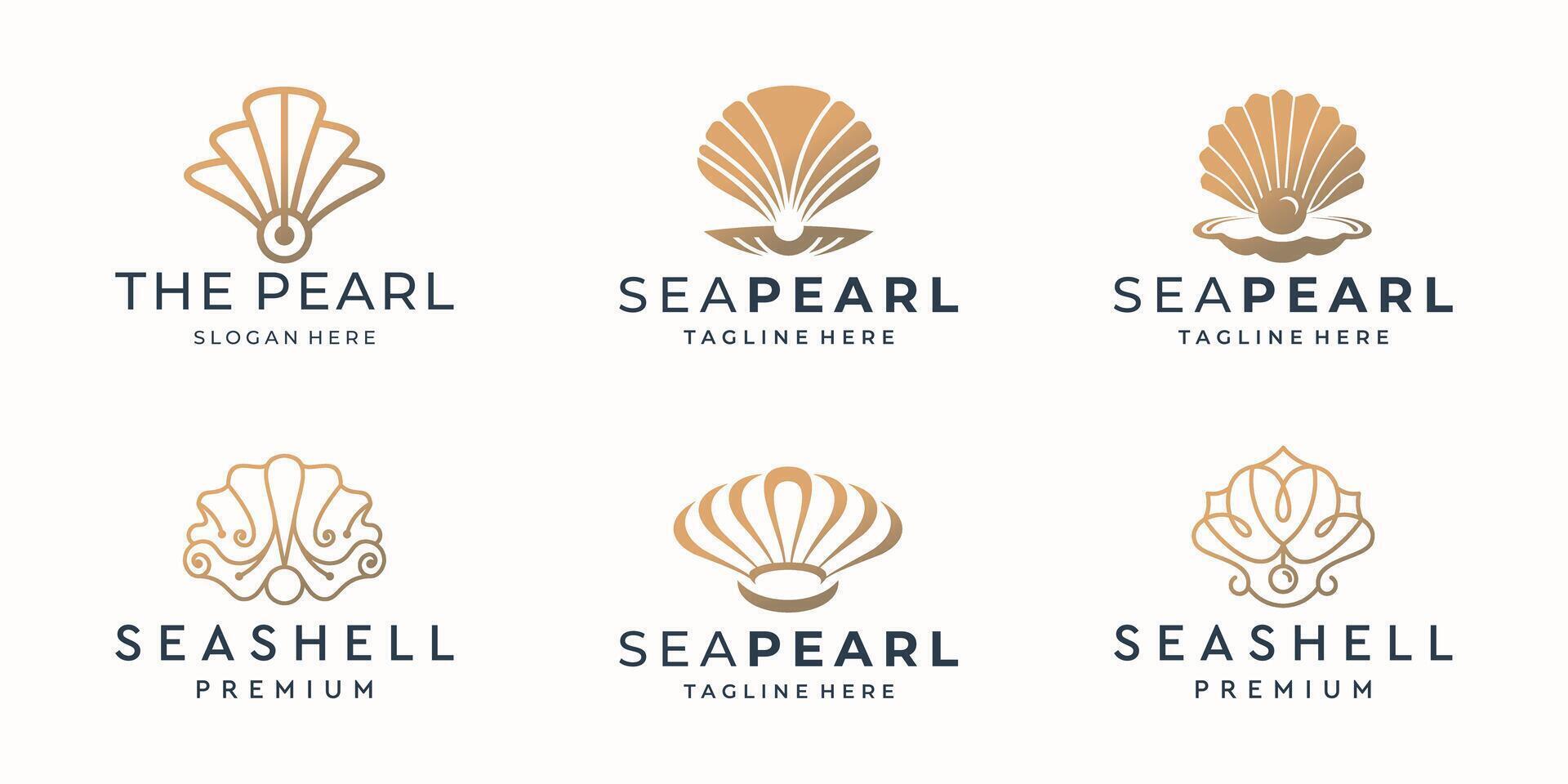 Luxury golden seashell logo design icon set collection. abstract shell symbol illustration vector