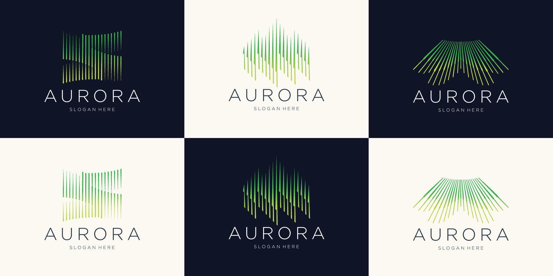 set of abstract aurora logo design inspiration. Aurora sunburst modern perfect for branding company. vector