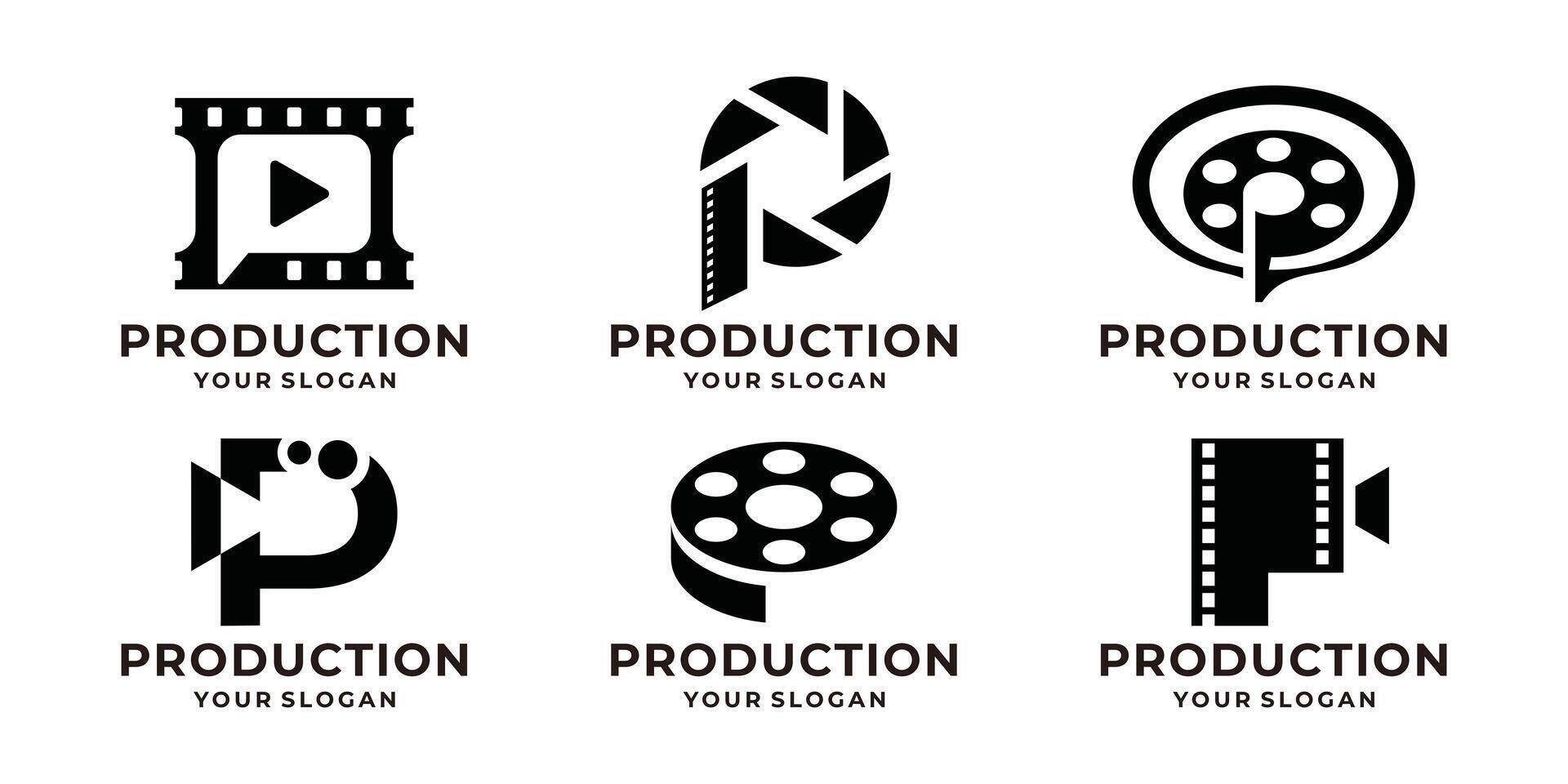 set of cinema film strips combine with letter P logo design. abstract letter mark logo concept template. vector