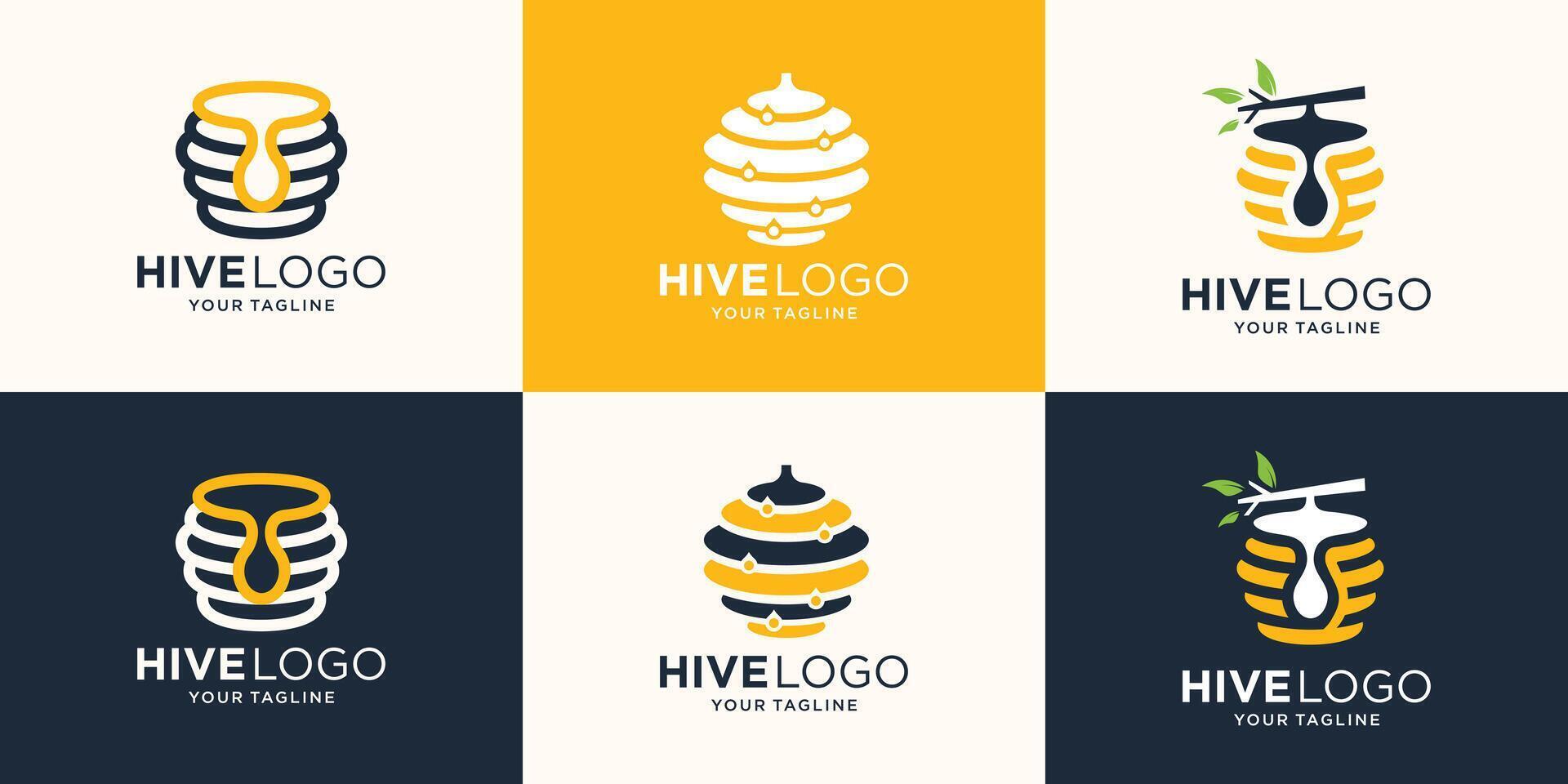 set of Honey Comb Logo Template Design , Emblem, Honey Design Concept, Creative hive logos. vector