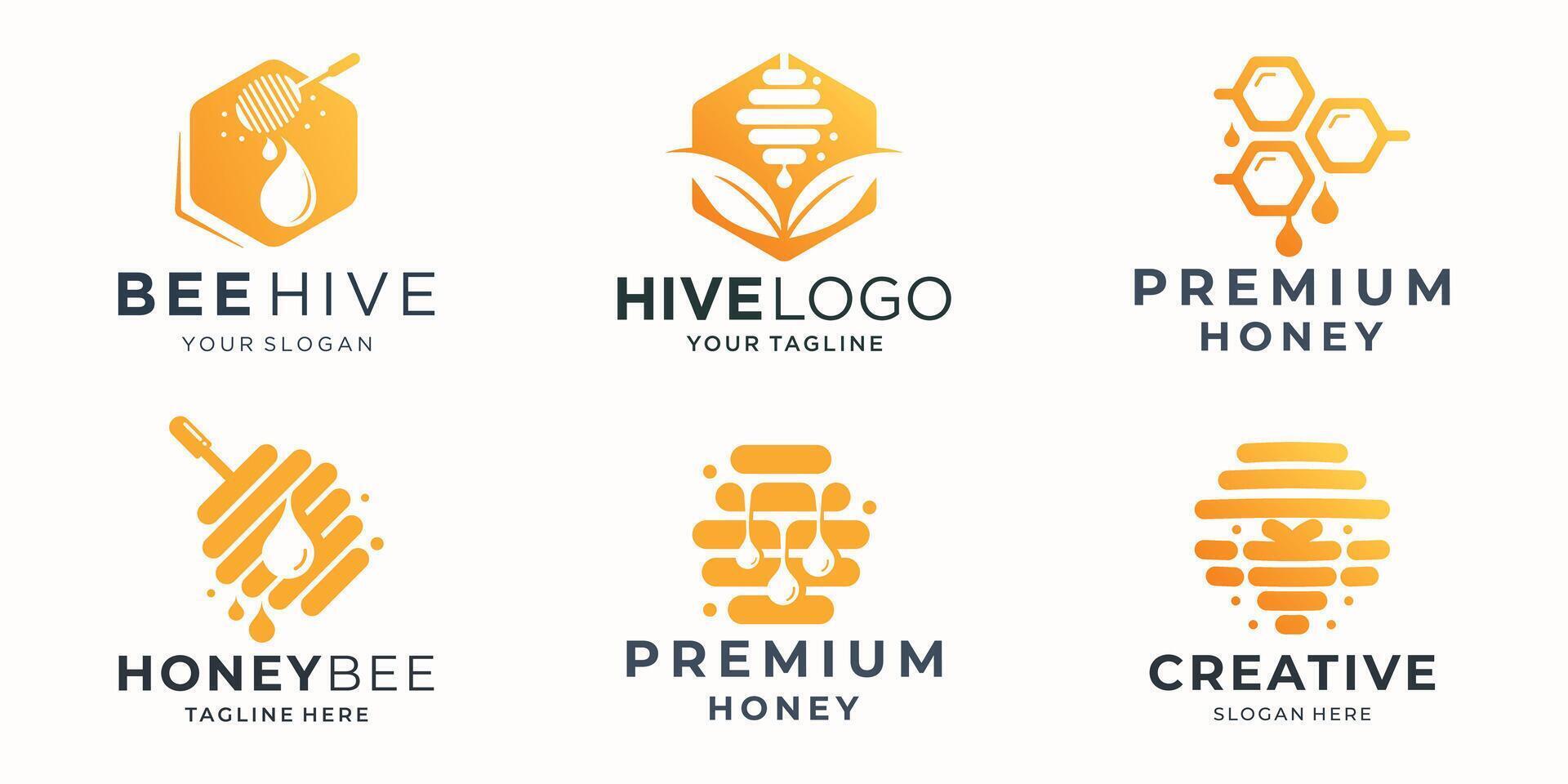 set of abstract honeycomb logo, bee hive icon collection,inspiration honey hive illustration. vector