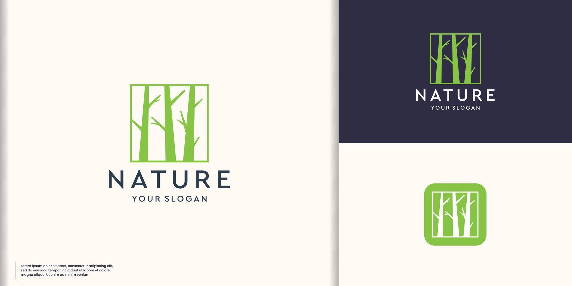 Tree stem Logo art design with square space style. Eco Green Organic Plant Logotype illustration vector
