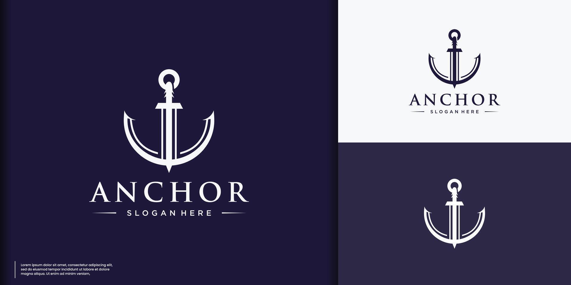 Simple silhouette anchor logo design for boat ship navy nautical transport, with vintage retro style vector