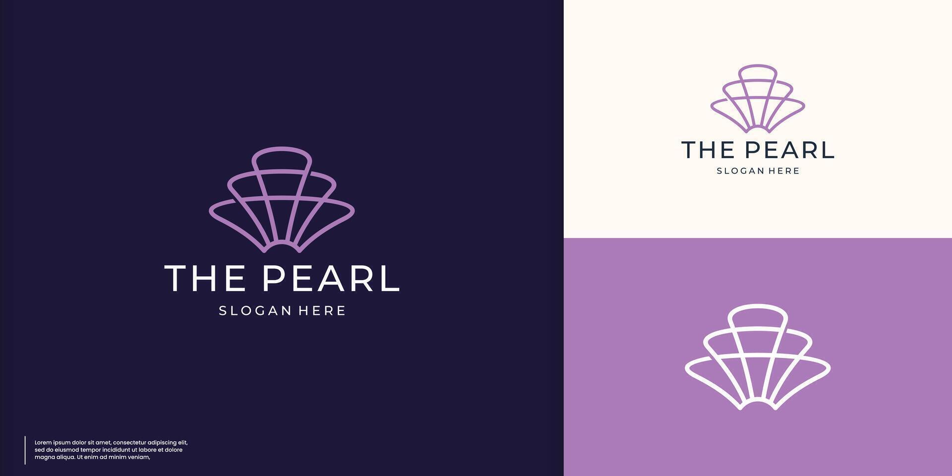 Minimalist Seashell pearl logo icon design template thin linear style illustration. vector