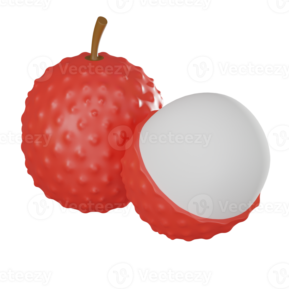 Realistic Lychee Fresh Tropical Fruit. 3D Render png