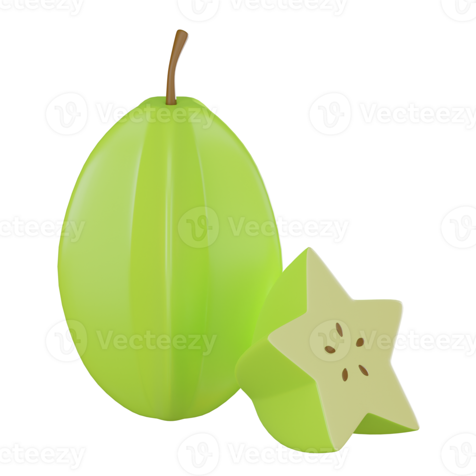 Vibrant Starfruit Rendered in Colorful. 3D Render png