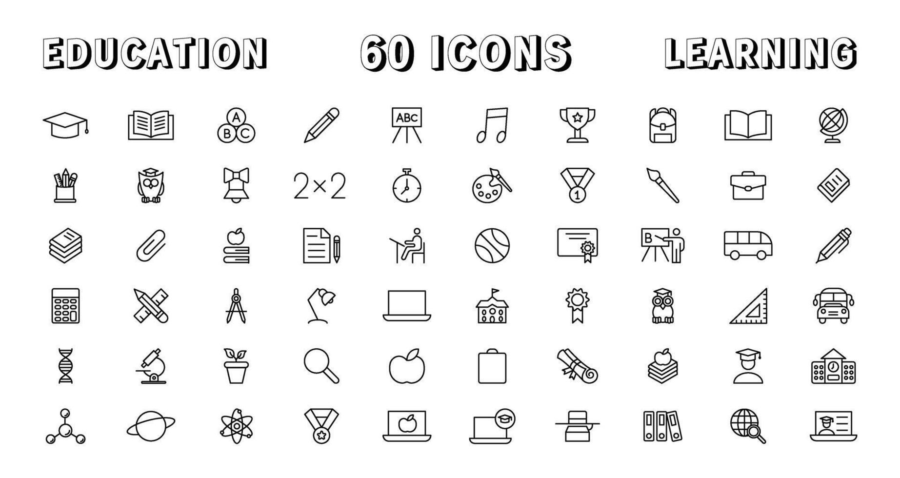 Education and Learning thin line icons set. Education, School, Learning editable stroke icons. vector