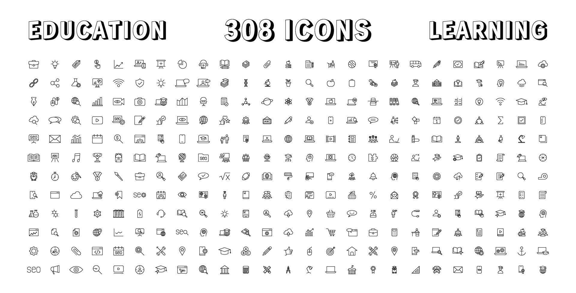 Education and Learning thin line icons set. Education, School, Learning editable stroke icons. vector