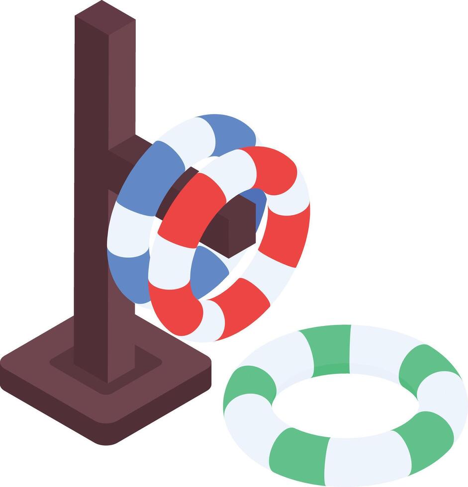 Life Preserver Ring on Wooden Pole vector