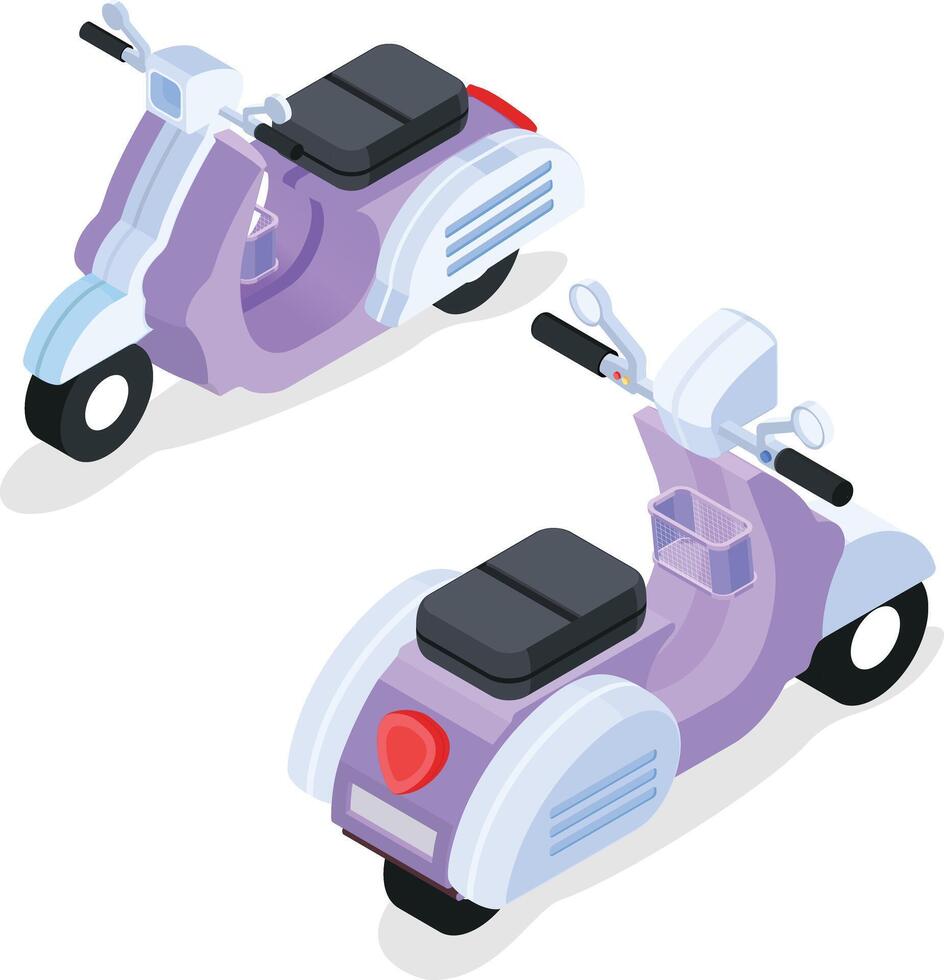Isometric Scooter in Both Directions vector