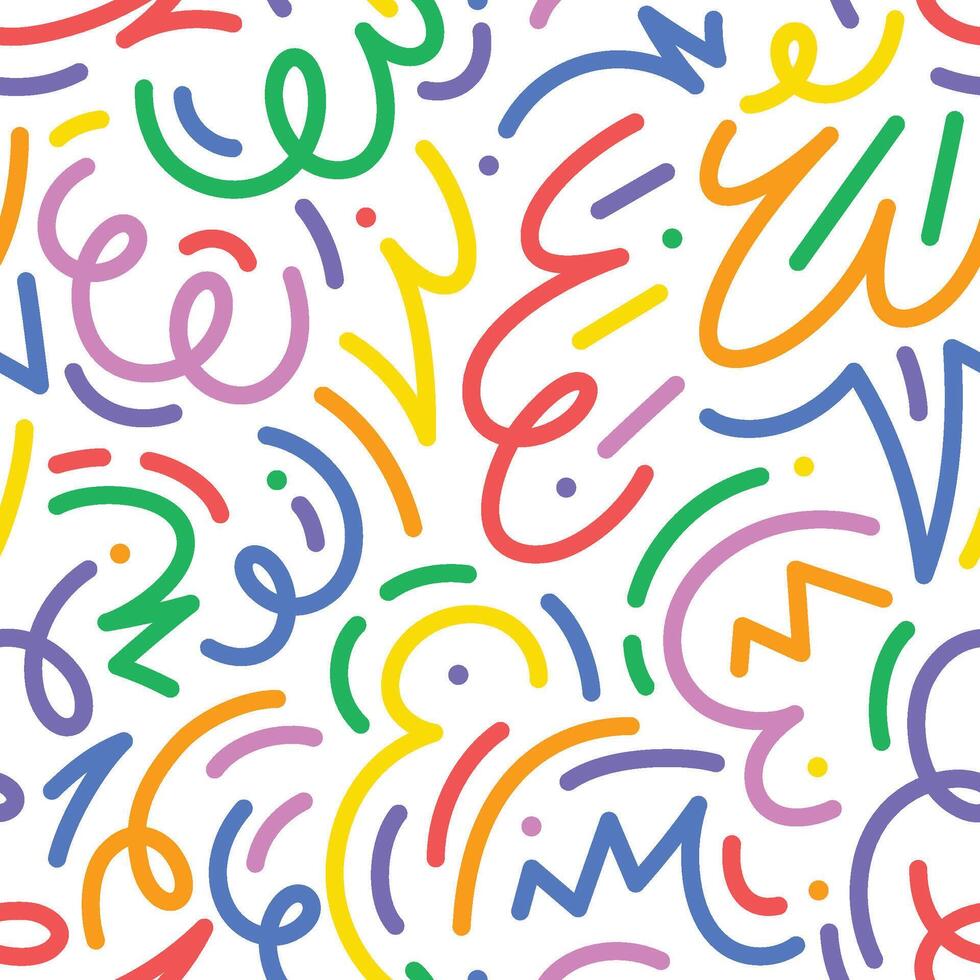 Abstract drawing doodle seamless pattern. Creative squiggle color lines. Trendy colorful background vector