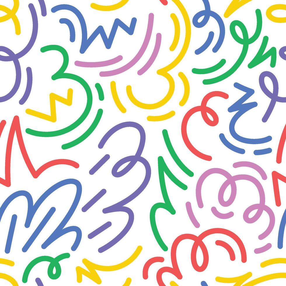 Abstract drawing doodle seamless pattern. Creative squiggle color lines. Trendy colorful background vector
