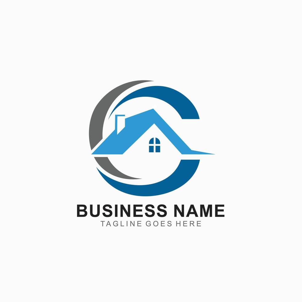 C initial logo with home or building design concept vector