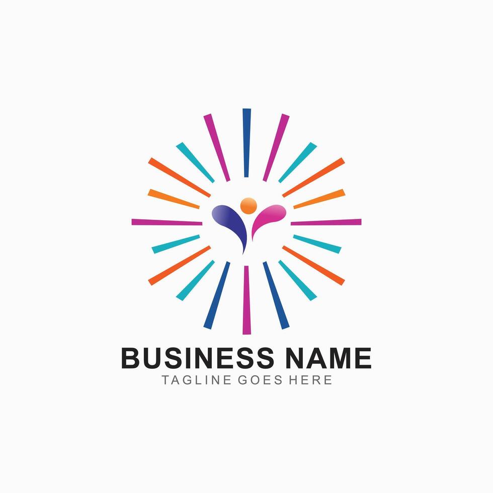 Abstract logo design for celebrations with people and colorful lights concept vector