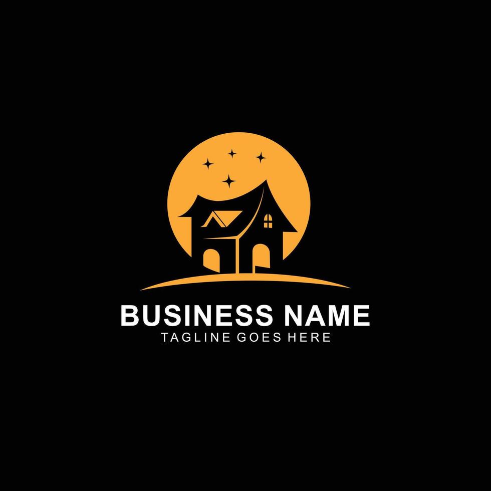 Abstract logo design with house silhouette concept on a moon background vector