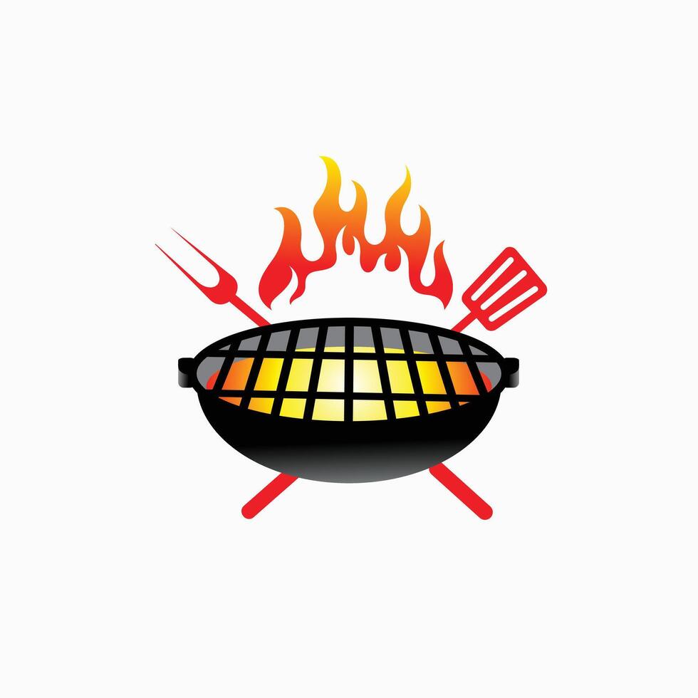 Barbecue stove and fire simple with gradient colors vector
