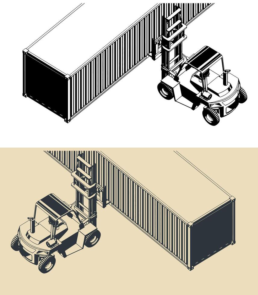 Forklift and container close-up vector