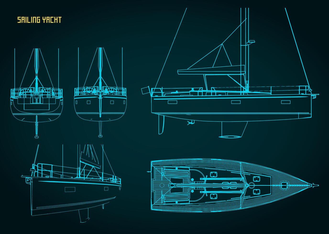 Sailing yacht technical drawings vector