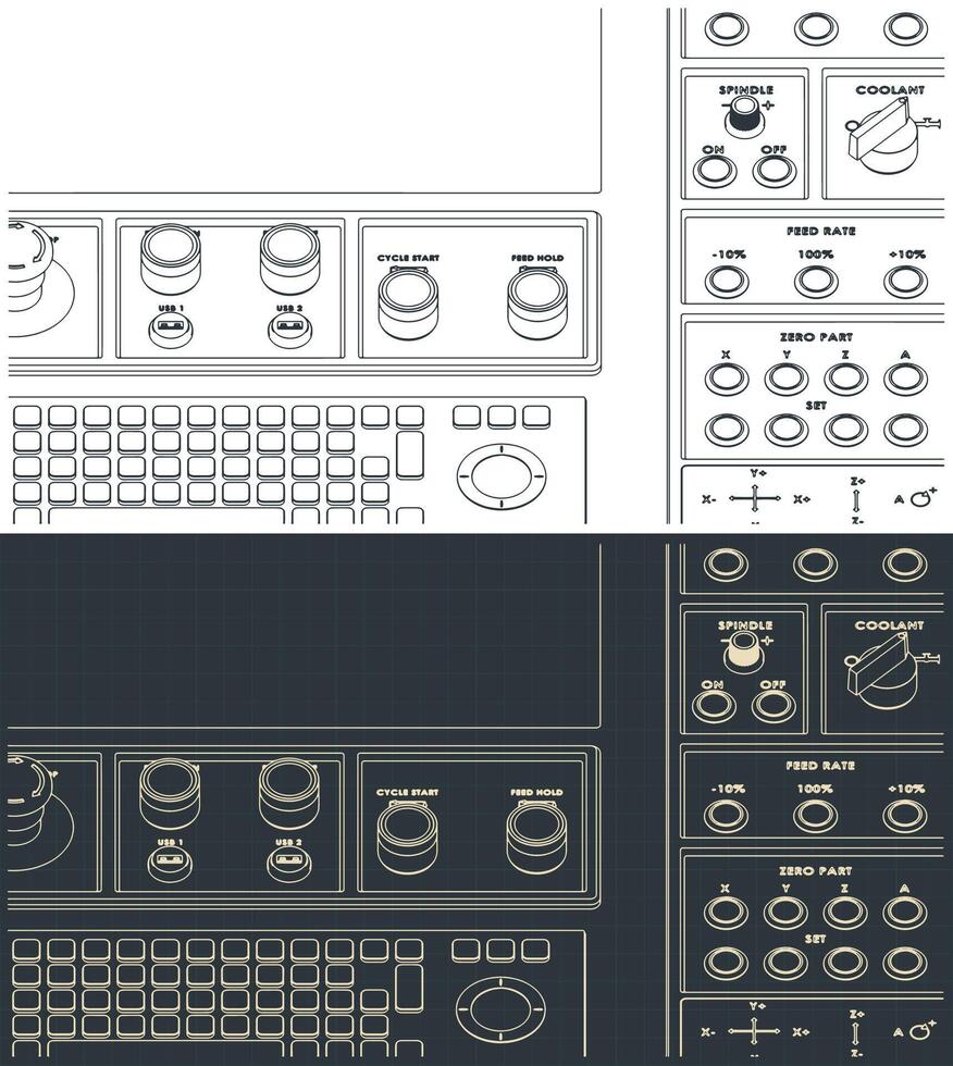 CNC control panel close up drawings vector