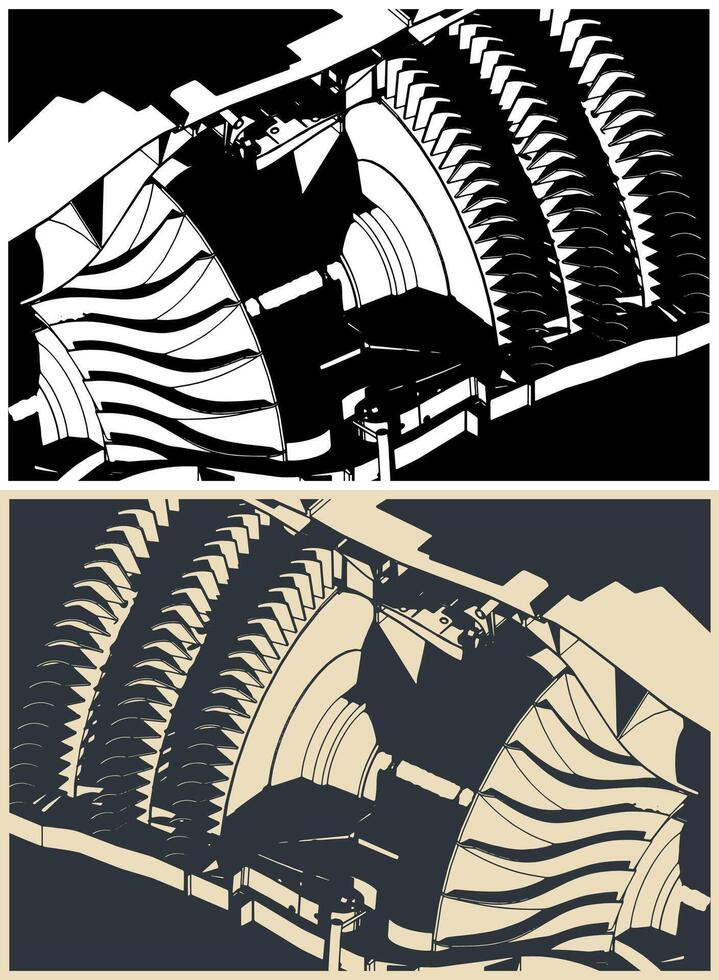 Gas turbine structure close up vector