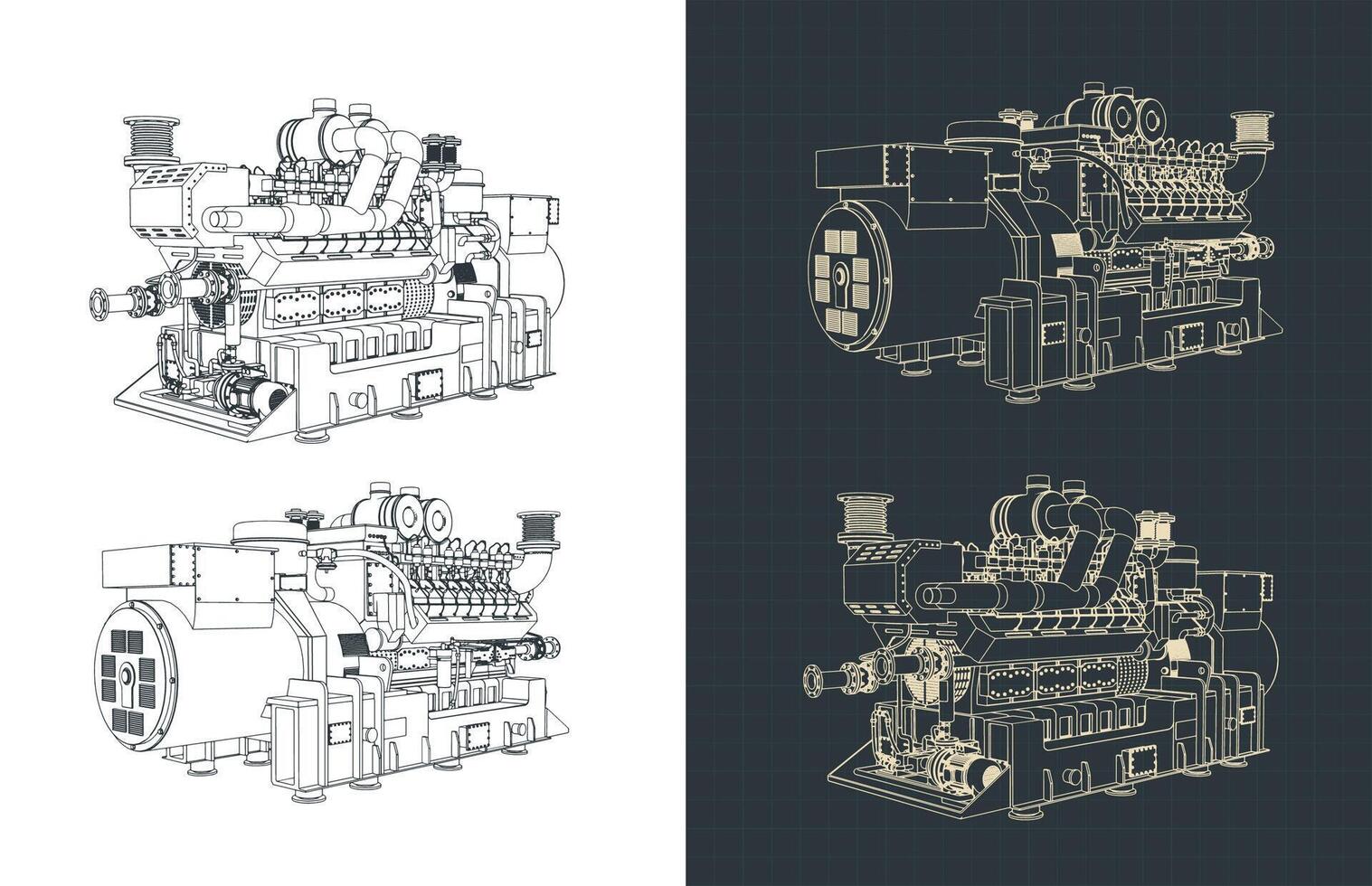 Industrial gas engine drawings vector