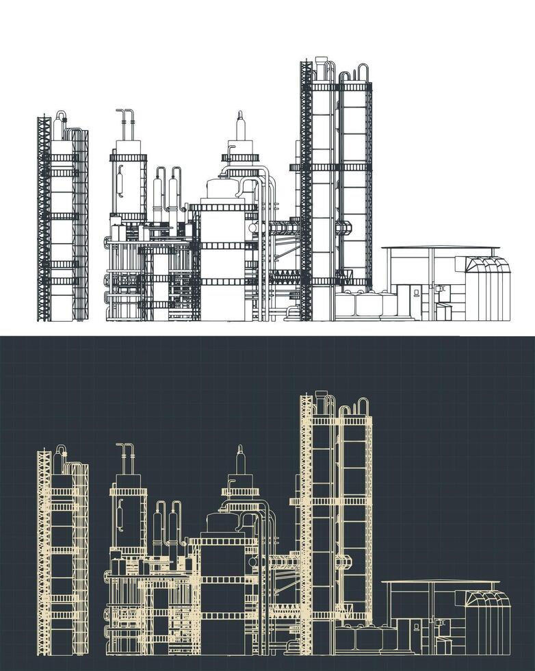 Refinery plant technical drawings vector