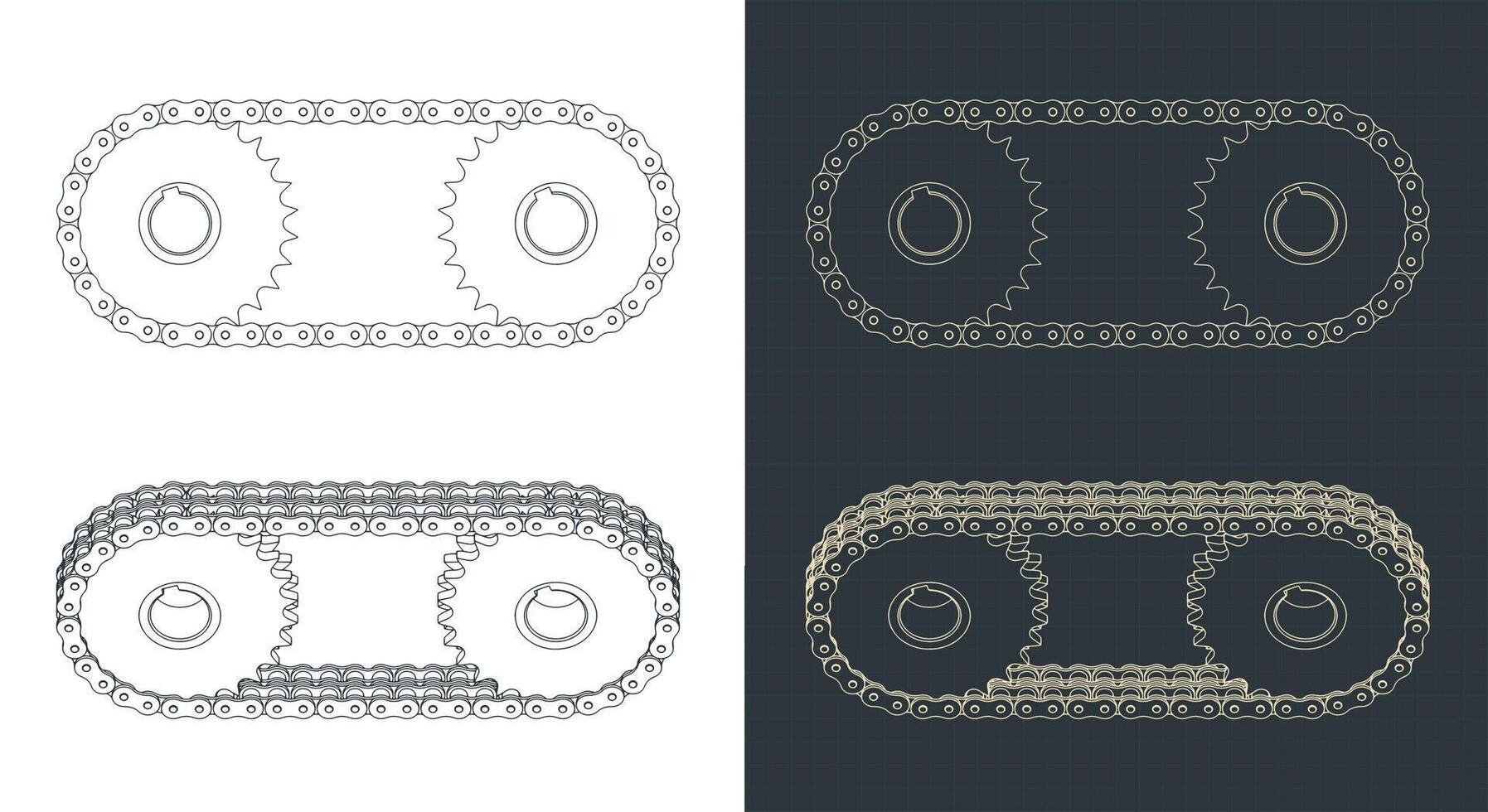 Double chain drive technical drawings vector