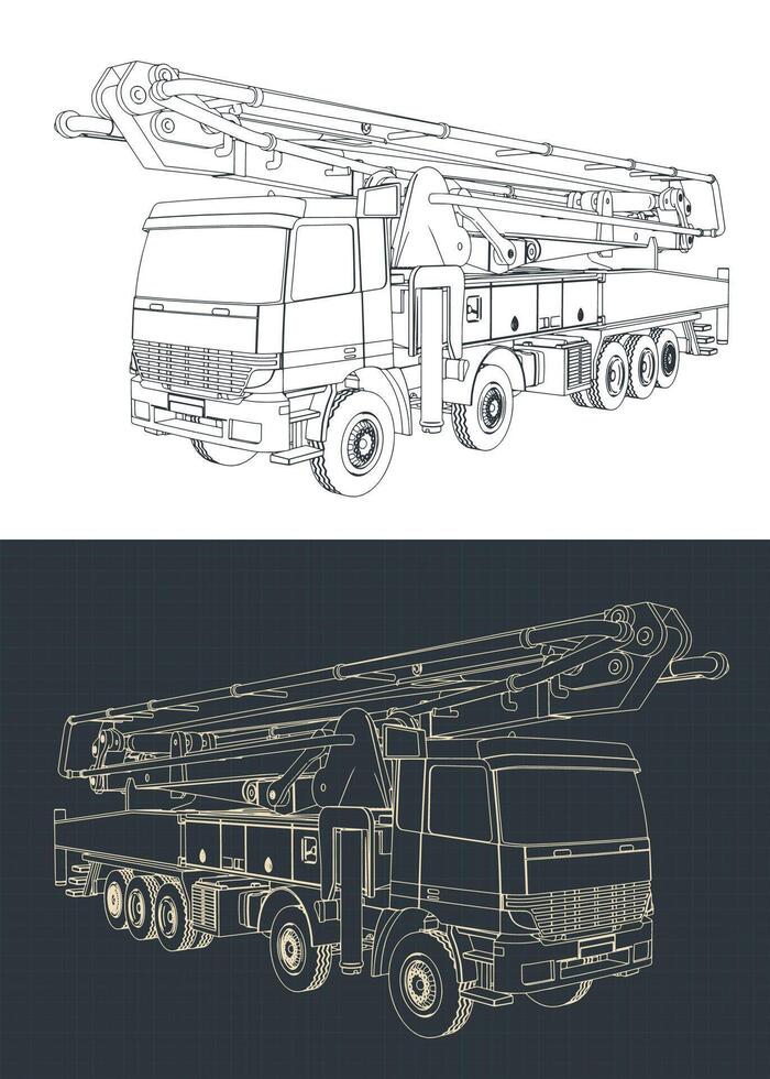 Concrete pump truck sketches vector