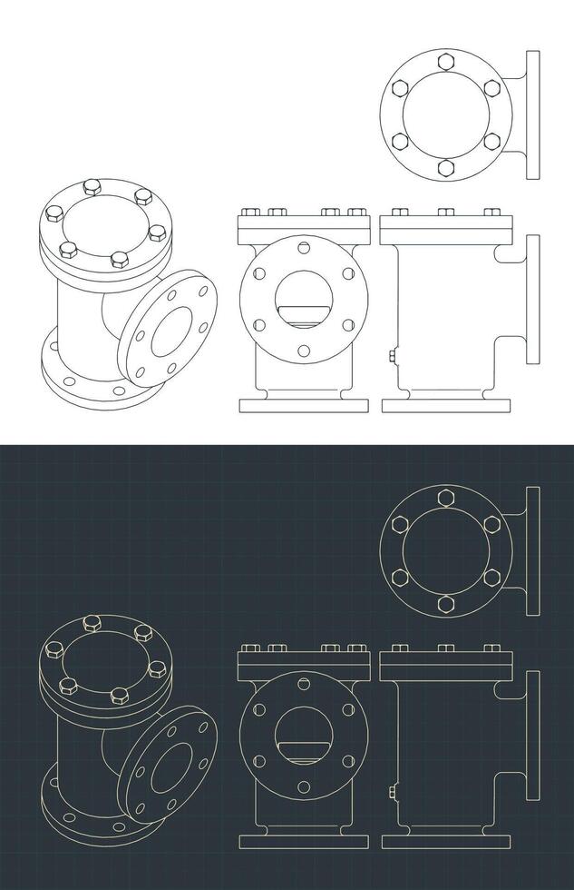 Non return valve blueprints vector