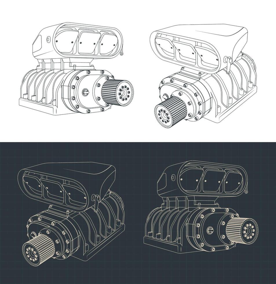 Supercharger technical drawings vector