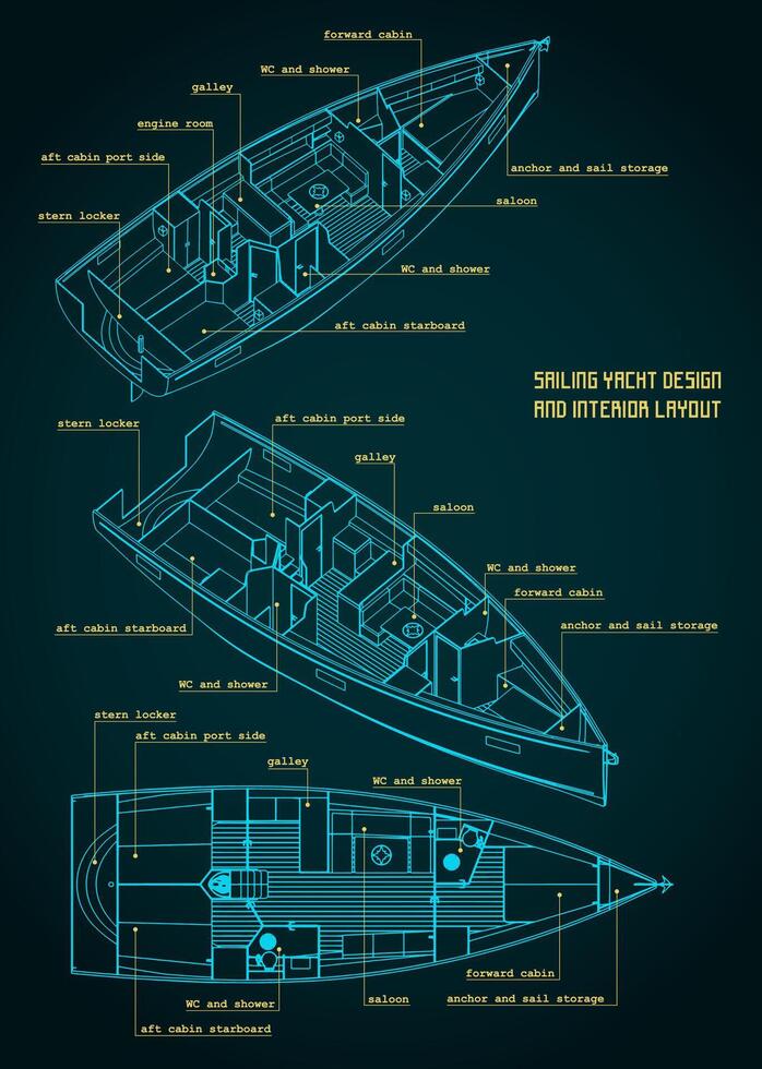 Sailing yacht design and interior layout vector
