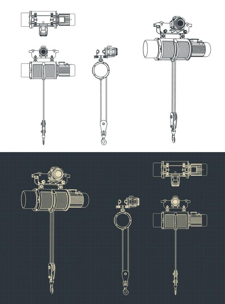 Monorail hoist blueprints vector