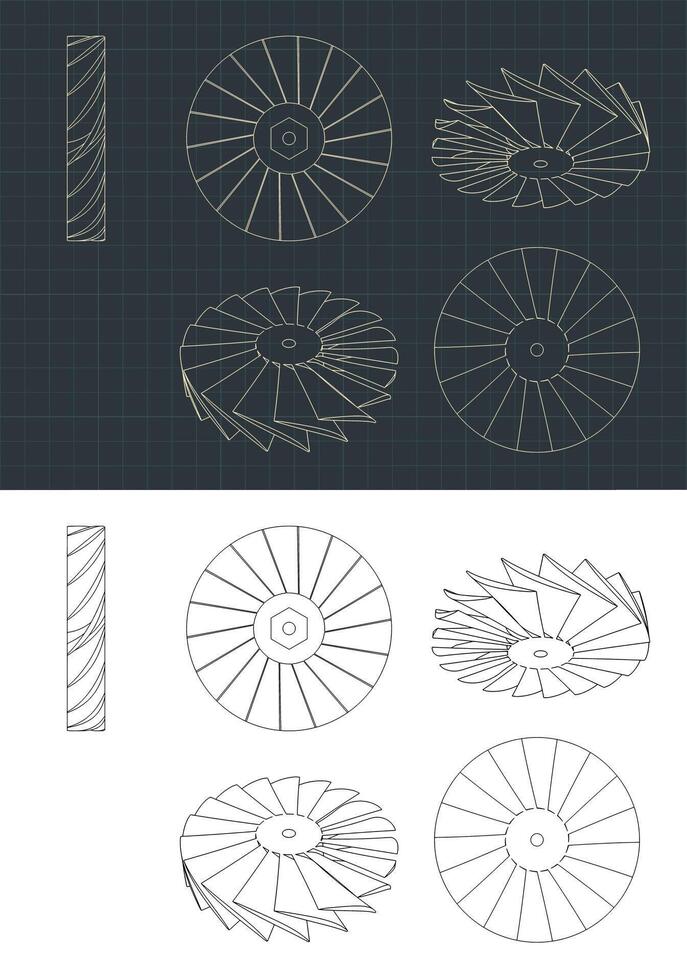 Turbine rotor drawings vector