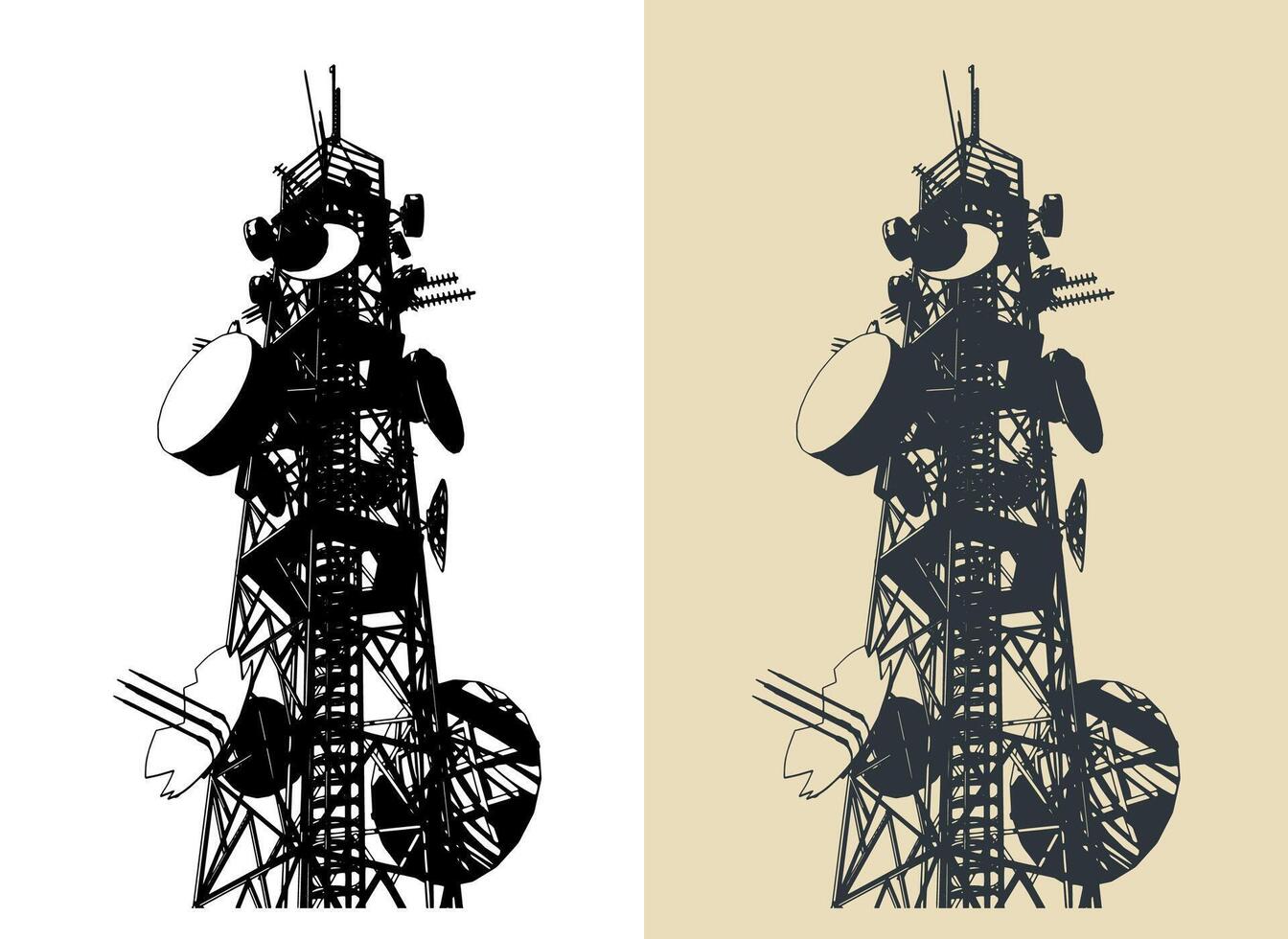 Telecommunications tower illustrations vector