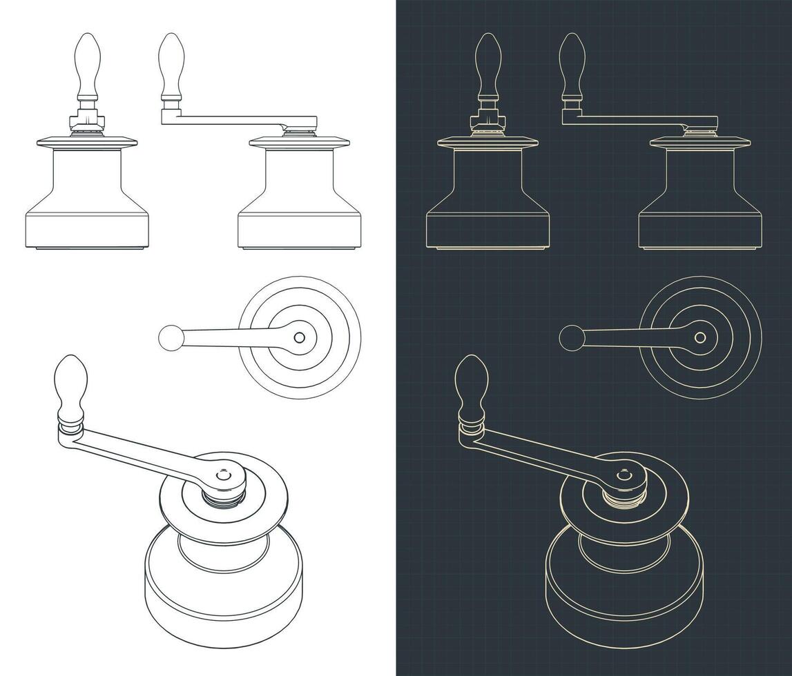Sailboat winch blueprints vector