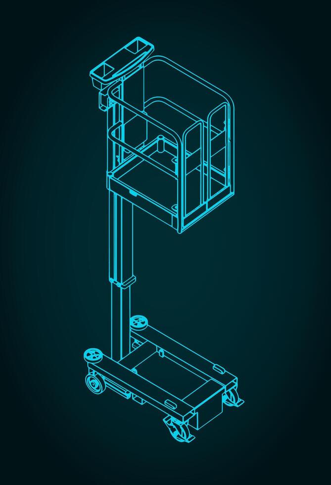 Push around mast lift isometric technical drawing vector