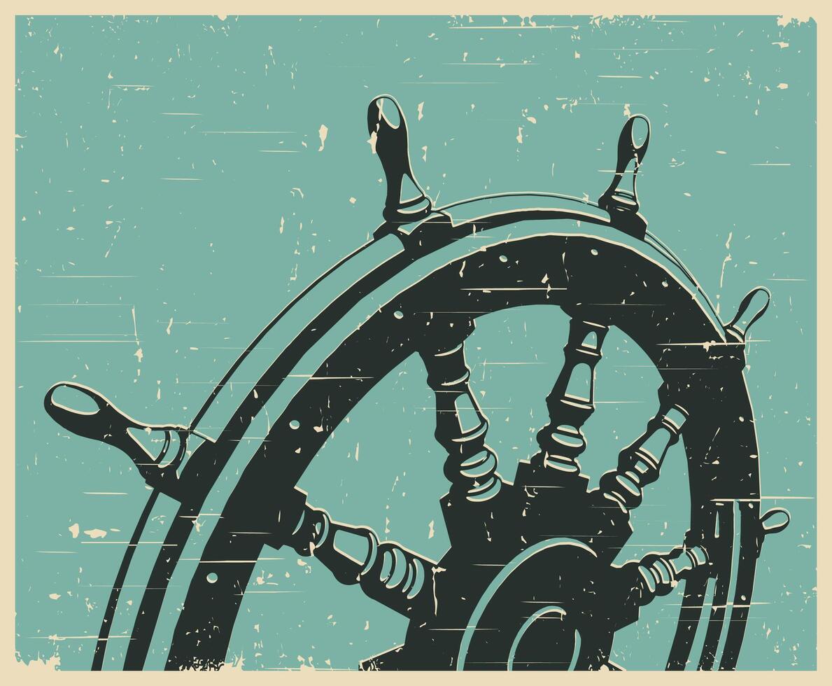 Ship steering wheel poster vector