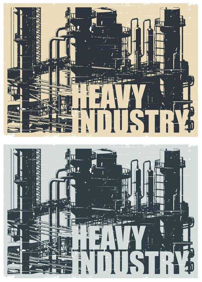 Heavy industry illustration in old poster style vector
