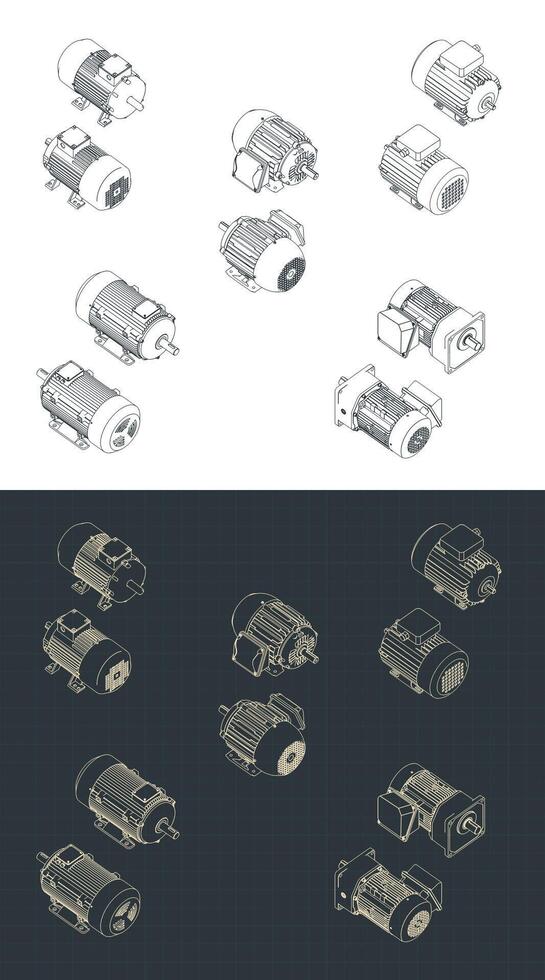 Electric motors isometric drawings vector