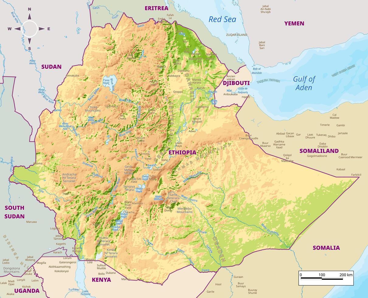 Physical map of Ethiopia vector